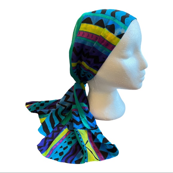 Liz Claiborne Vintage Silk Geometric Turquoise Purple Green Scarf - Picture 1 of 8